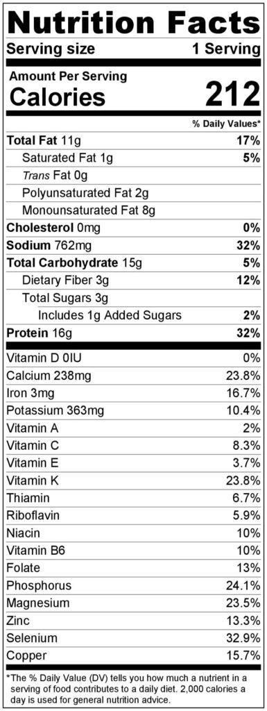Baked Tofu Sandwich Nutrition Facts